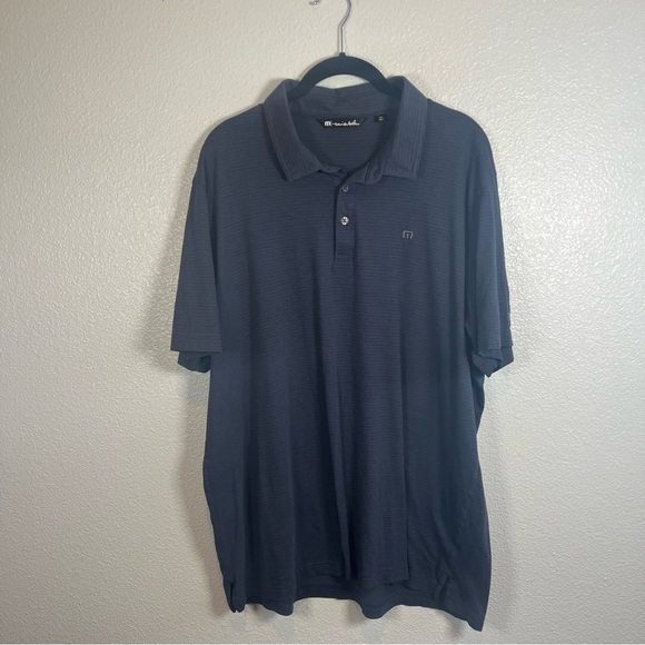 Travis Mathew Deep Navy Pinstriped Short Sleeve Golf Polo Mens XXL - Picture 2 of 6